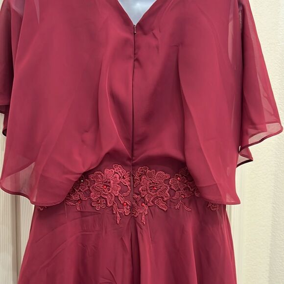 Wedding Pant Suit Maroon Red Sheer Ruched Cap Sleeve Embroidered Beaded Elegant - Picture 9 of 15